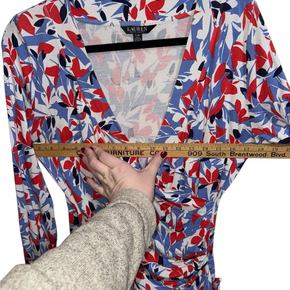 Lauren Ralph Lauren Floral Wrap Style Long Sleeve Top Size L Stretch - Picture 9 of 10
